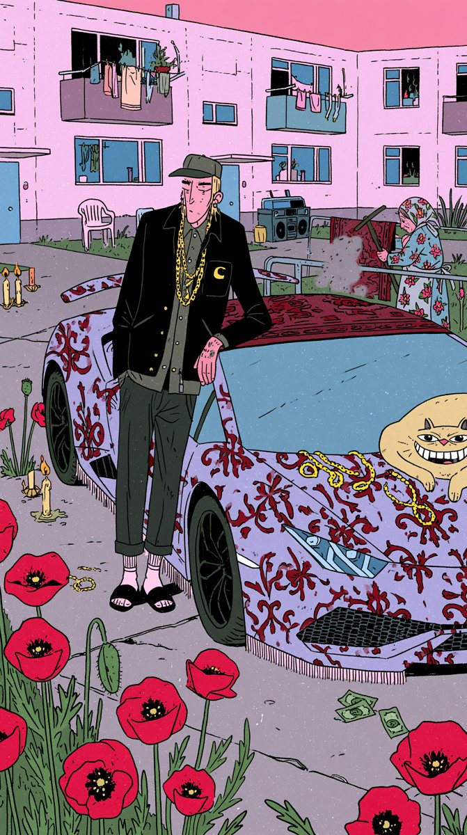 DVOR post · surreal pink-concrete courtyard illustration